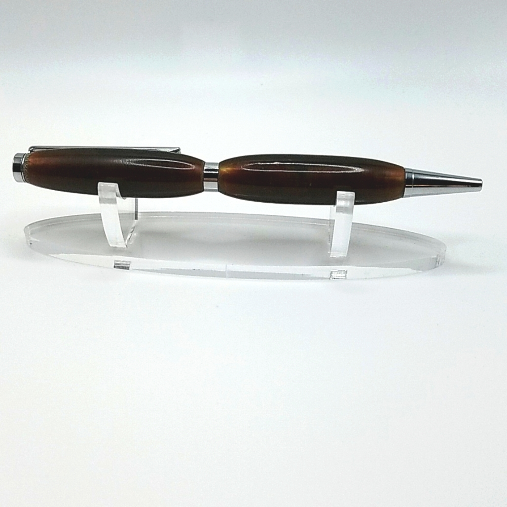 Hand Crafted Unique Artisan Hand Turned Brown and Chrome Acrylic Writing Pen